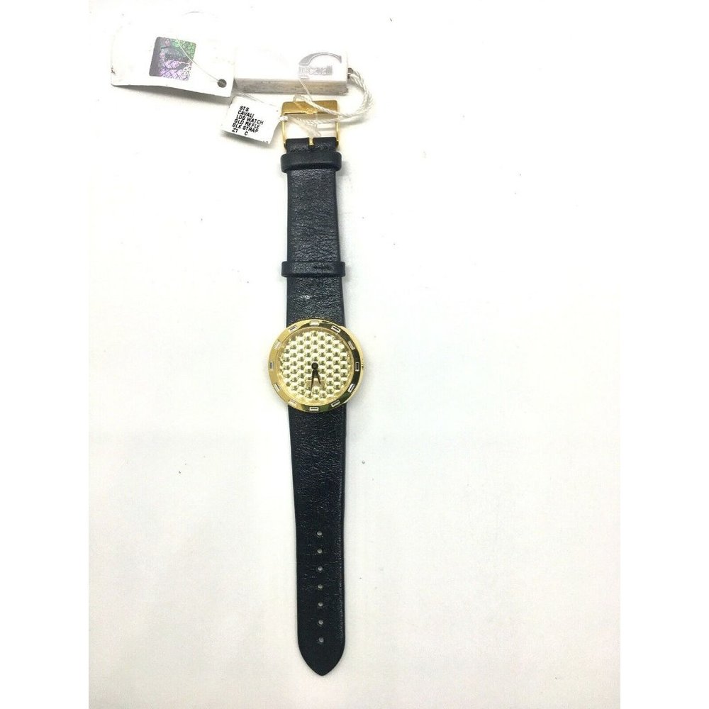 Just Cavalli Analog Golden Dial Women's Watch - R725111551 w/ Black Leather Band